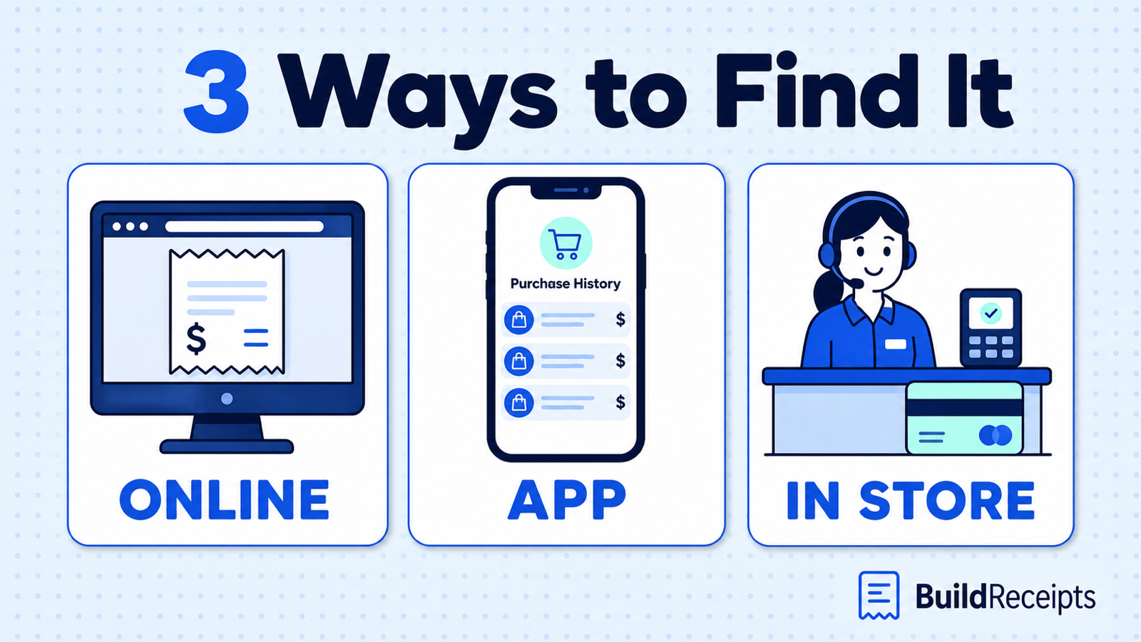 Three Lowe's receipt lookup routes: online account, app, and store help