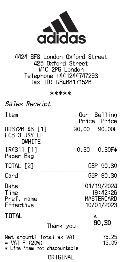 Adidas Receipt Generator