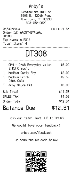 Arby's Receipt Generator