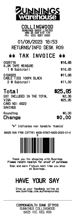Bunnings Receipt Generator