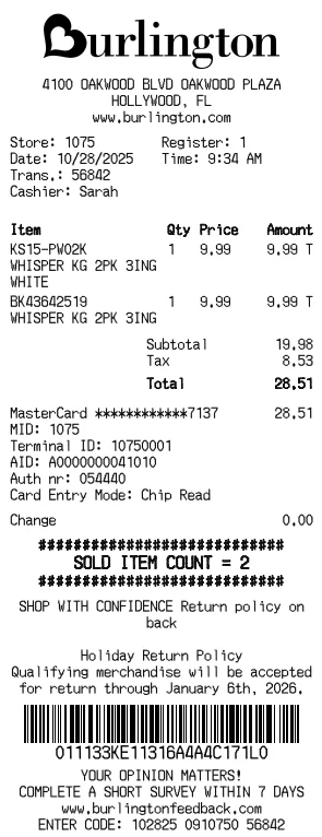 Burlington Receipt Generator