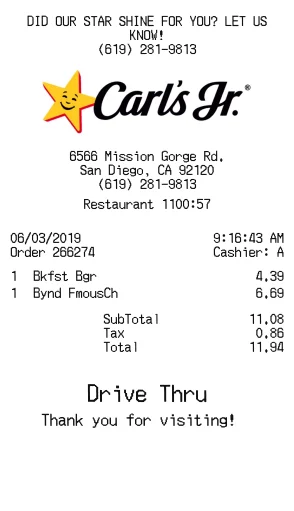 Carl's Jr. Receipt Generator