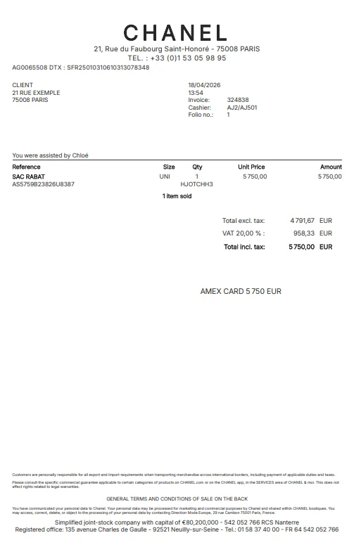 Chanel Receipt Generator