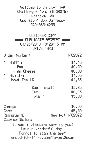 Chick-fil-A Receipt Generator