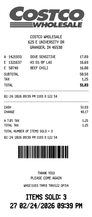 Costco Receipt Generator