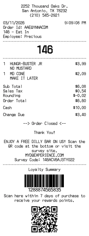 Dairy Queen Receipt Generator