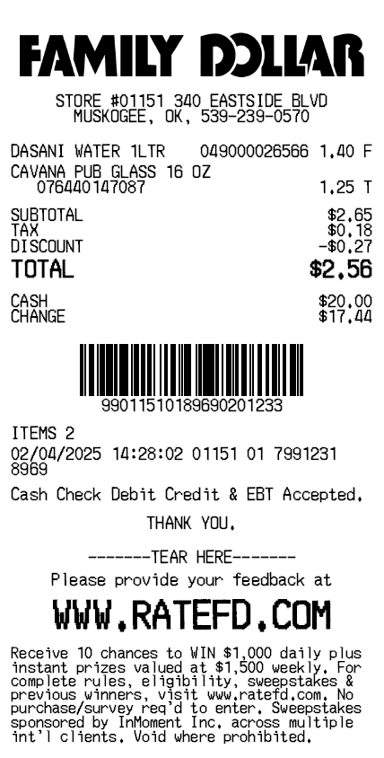 Family Dollar Receipt Generator