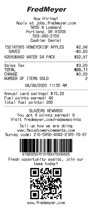 Fred Meyer Receipt Generator