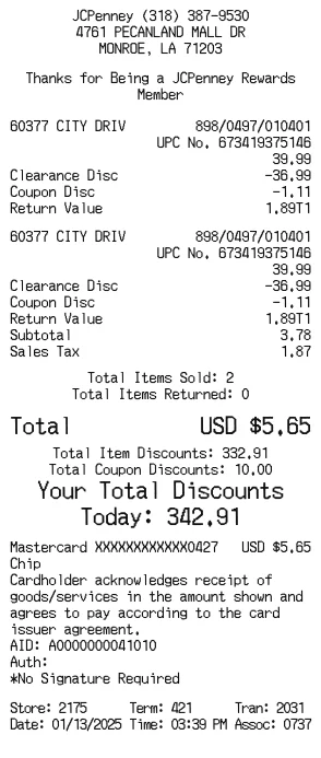 JCPenney Receipt Generator