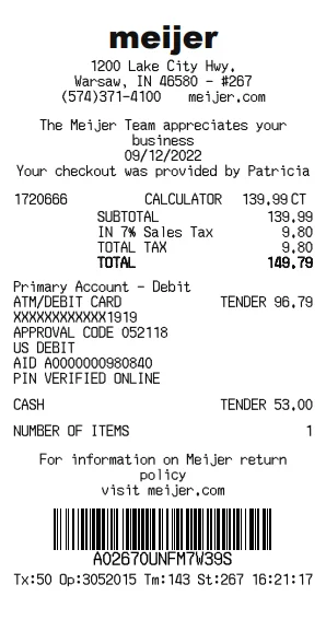 Meijer Receipt Generator
