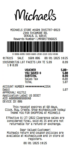 Michaels Receipt Generator
