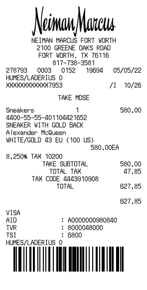 Neiman Marcus Receipt Generator
