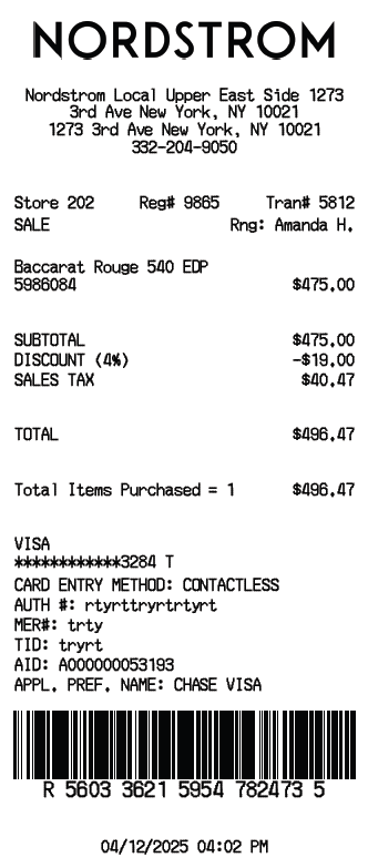 Nordstrom Receipt Generator