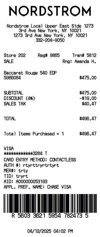 Nordstrom Receipt Generator