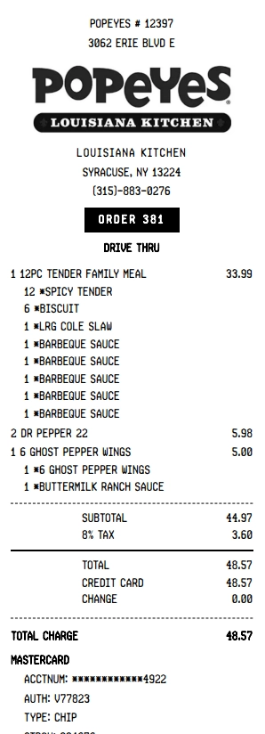 Popeyes Receipt Generator