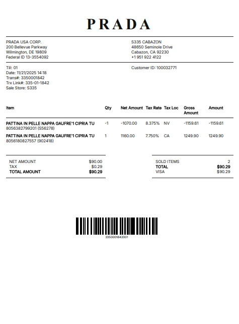 Prada Receipt Generator