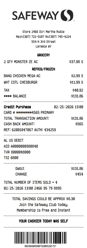 Safeway Receipt Generator