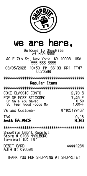 ShopRite Receipt Generator