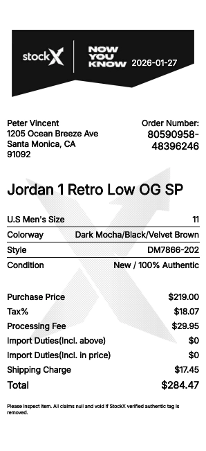 StockX Receipt Generator