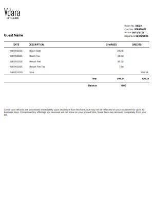 Vdara Hotel Receipt Generator