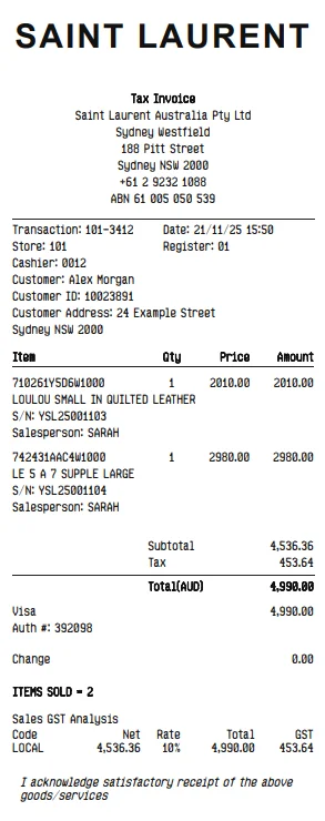 YSL Receipt Generator